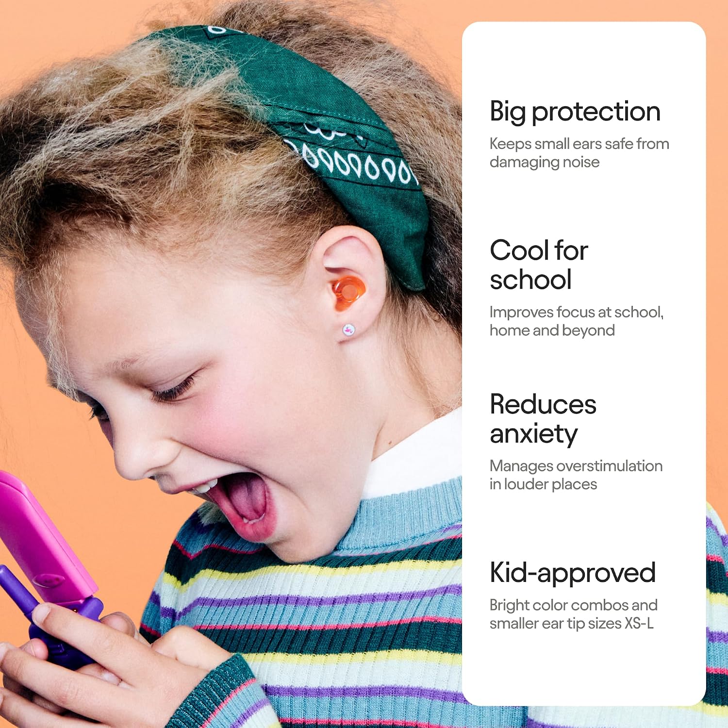 Loop Engage Kids 2 Ear Plugs (6-12yrs) - Everyday Noise Relief Orange