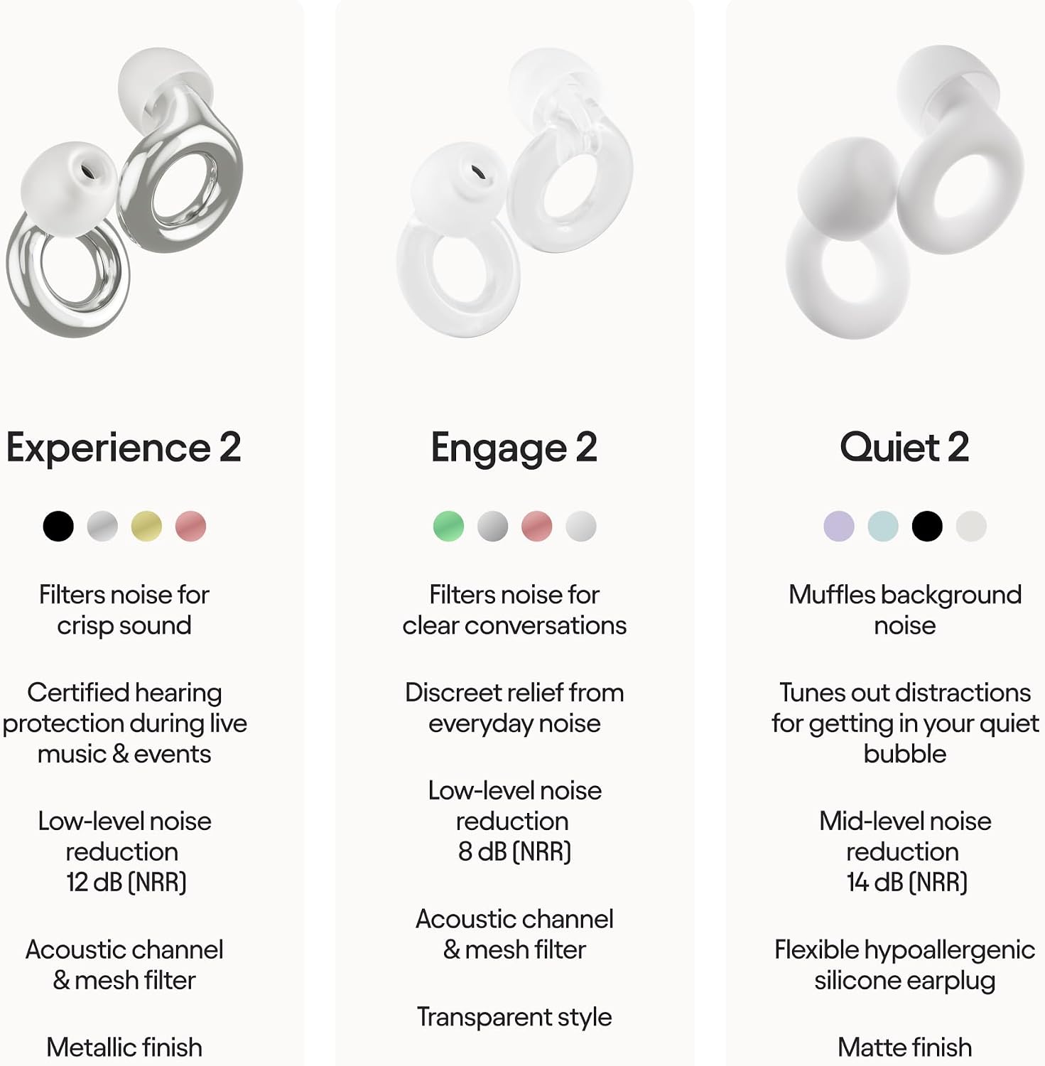 Loop Experience 2 Ear Plugs - Stylish Certified Hearing Protection Silver